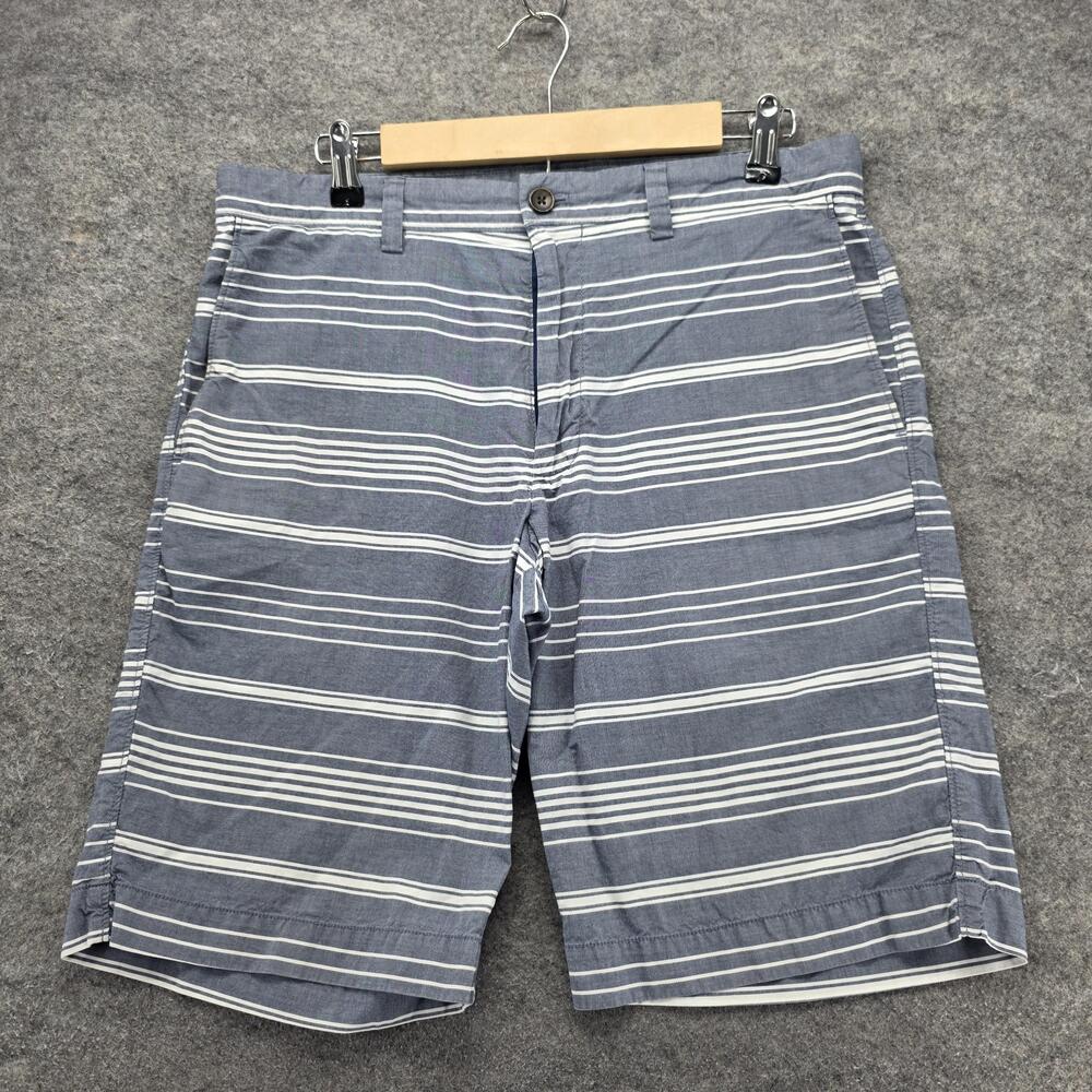 Banana Republic Shorts Mens 33 Blue Chino Flat Front Cotton Striped 10 Inseam